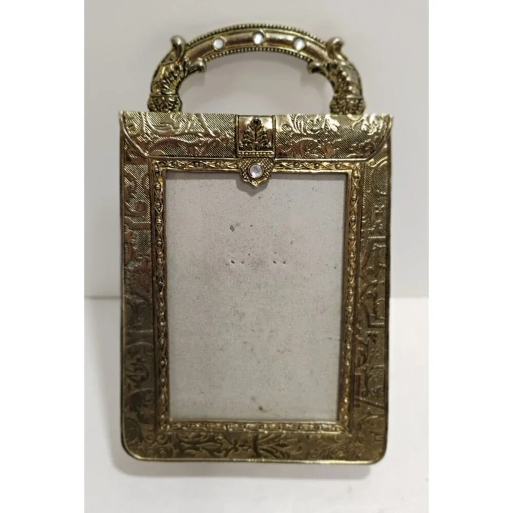 Vintage Gold Metal Jeweled Ornate Photo Picture Frame 3x5 Photo GORGEOUS 7